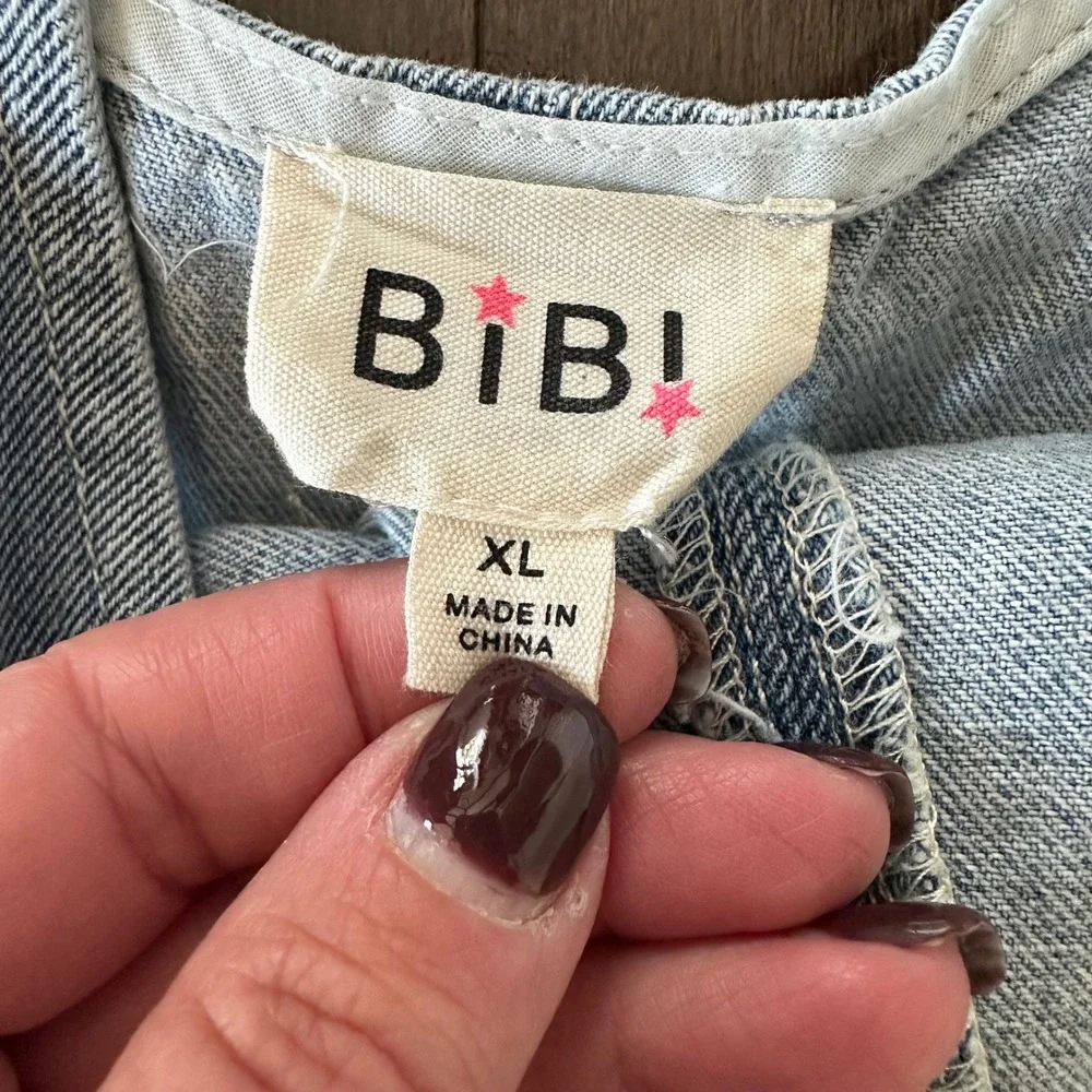 Bibi Womens Slouchy Relaxed Overalls Boho Festival Light Wash XL